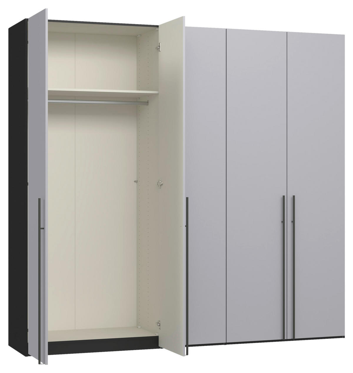 DREHTÜRENSCHRANK 253/220/59 cm,  in Schwarz, Hellgrau, 5-türig  - Titanfarben/Hellgrau, Design, Glas/Holzwerkstoff (253/220/59cm) - Jutzler