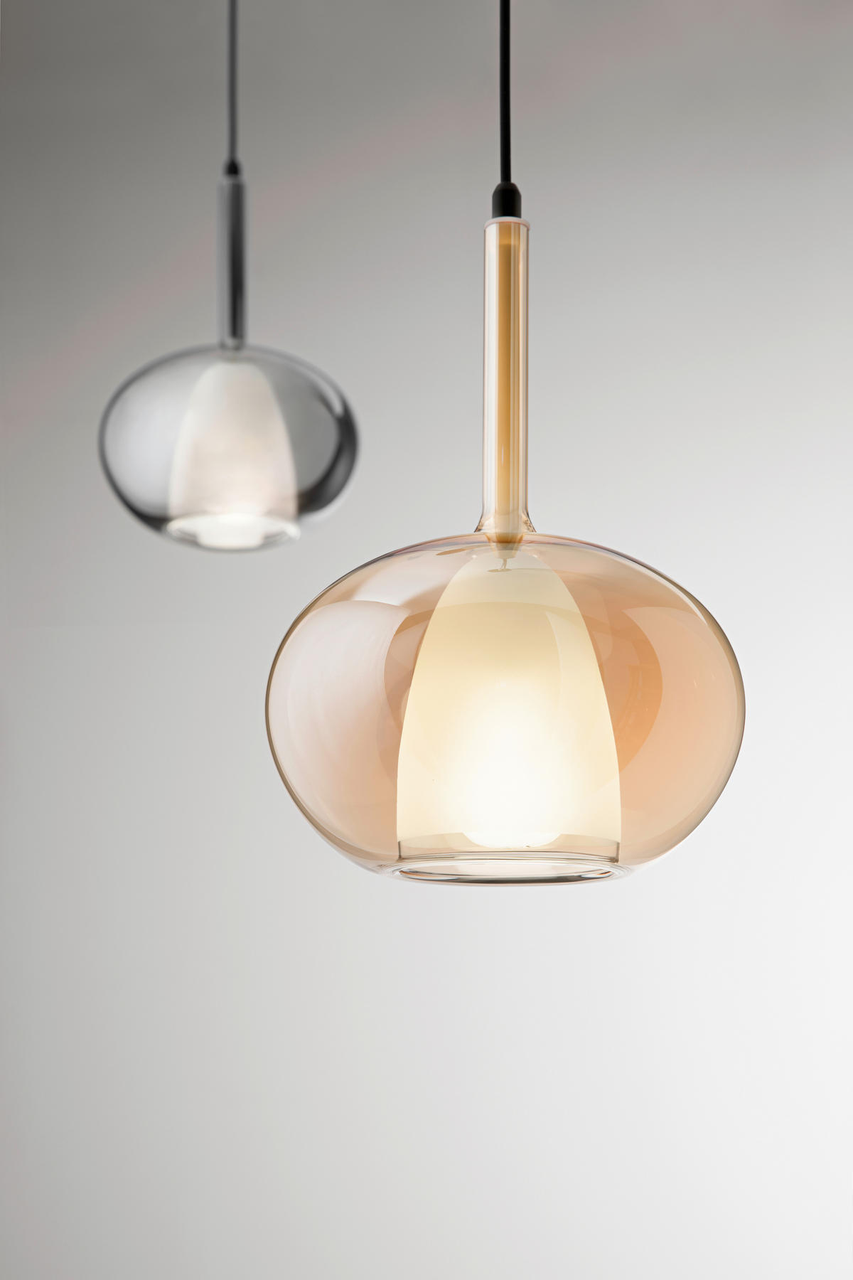 PENDELLEUCHTE Edolo 87/22/200 cm   - Schwarz/Grau, Design, Glas/Metall (87/22/200cm) - Fabas Luce