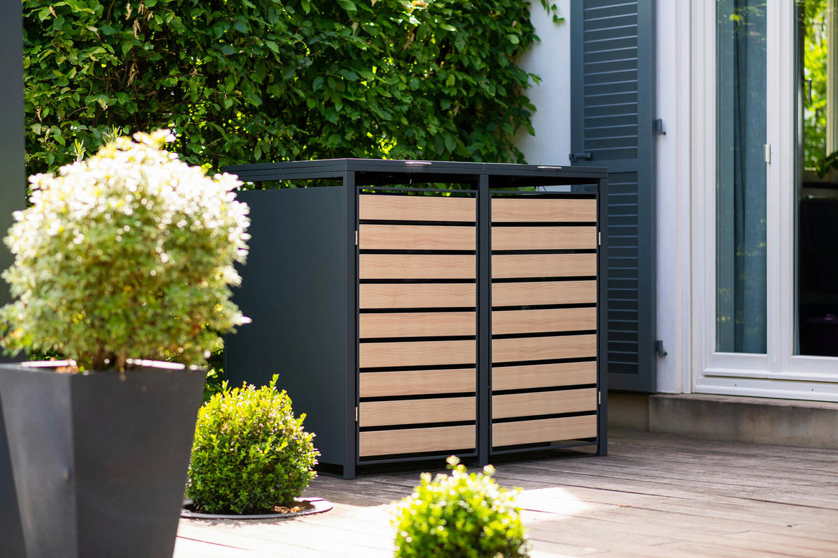 MÜLLTONNENBOX - Anthrazit/Naturfarben, Basics, Metall (80/116/132cm) - Ambia Garden
