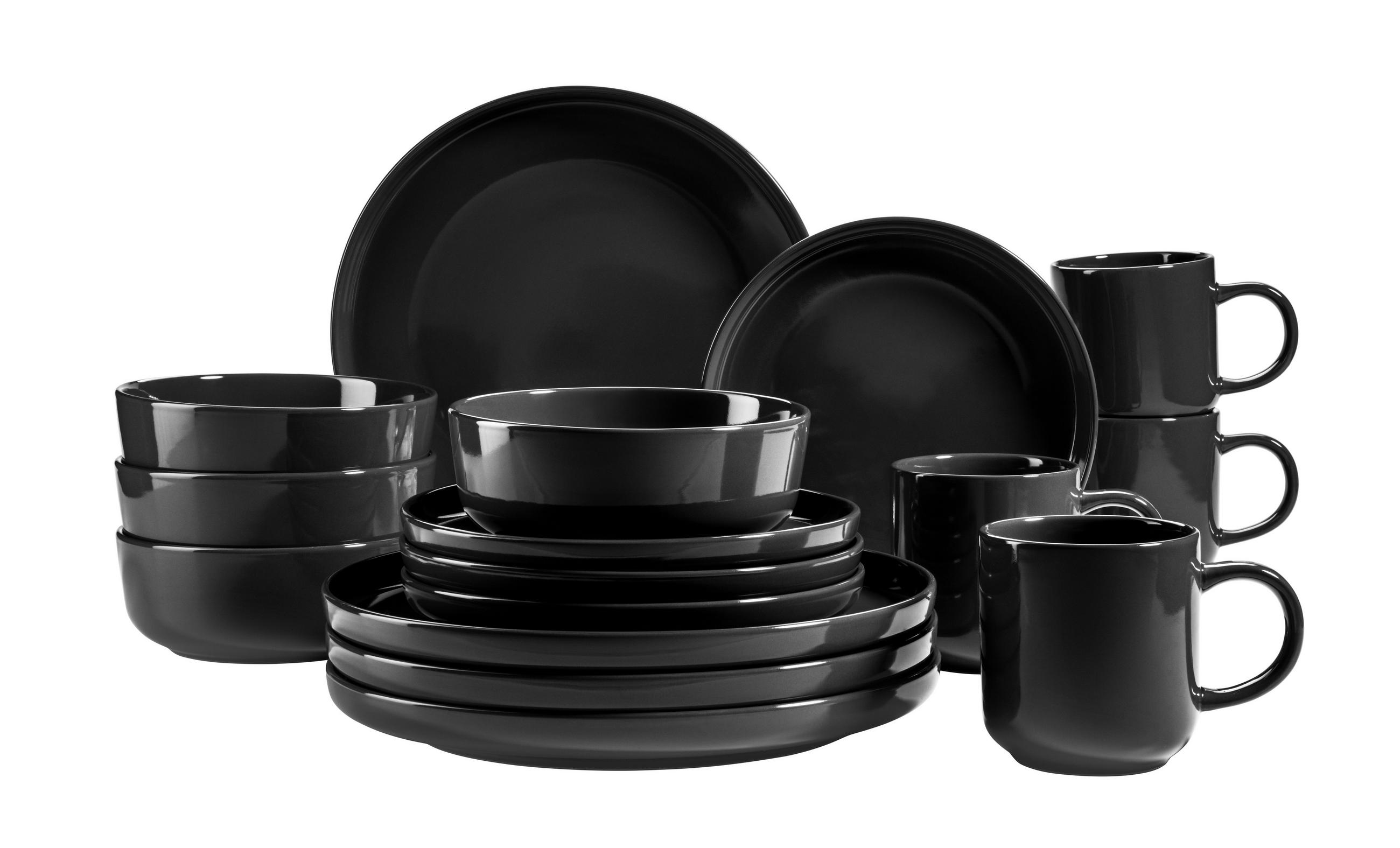 KOMBISERVICE Alenia 16-teilig  - Schwarz, Basics, Keramik (32/31,5/30cm) - Mäser