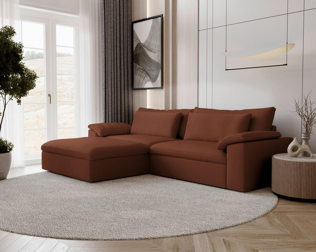 ECKSOFA  Chenille Rostfarben  - Rostfarben/Schwarz, Modern, Kunststoff/Textil (198/306cm) - Carryhome