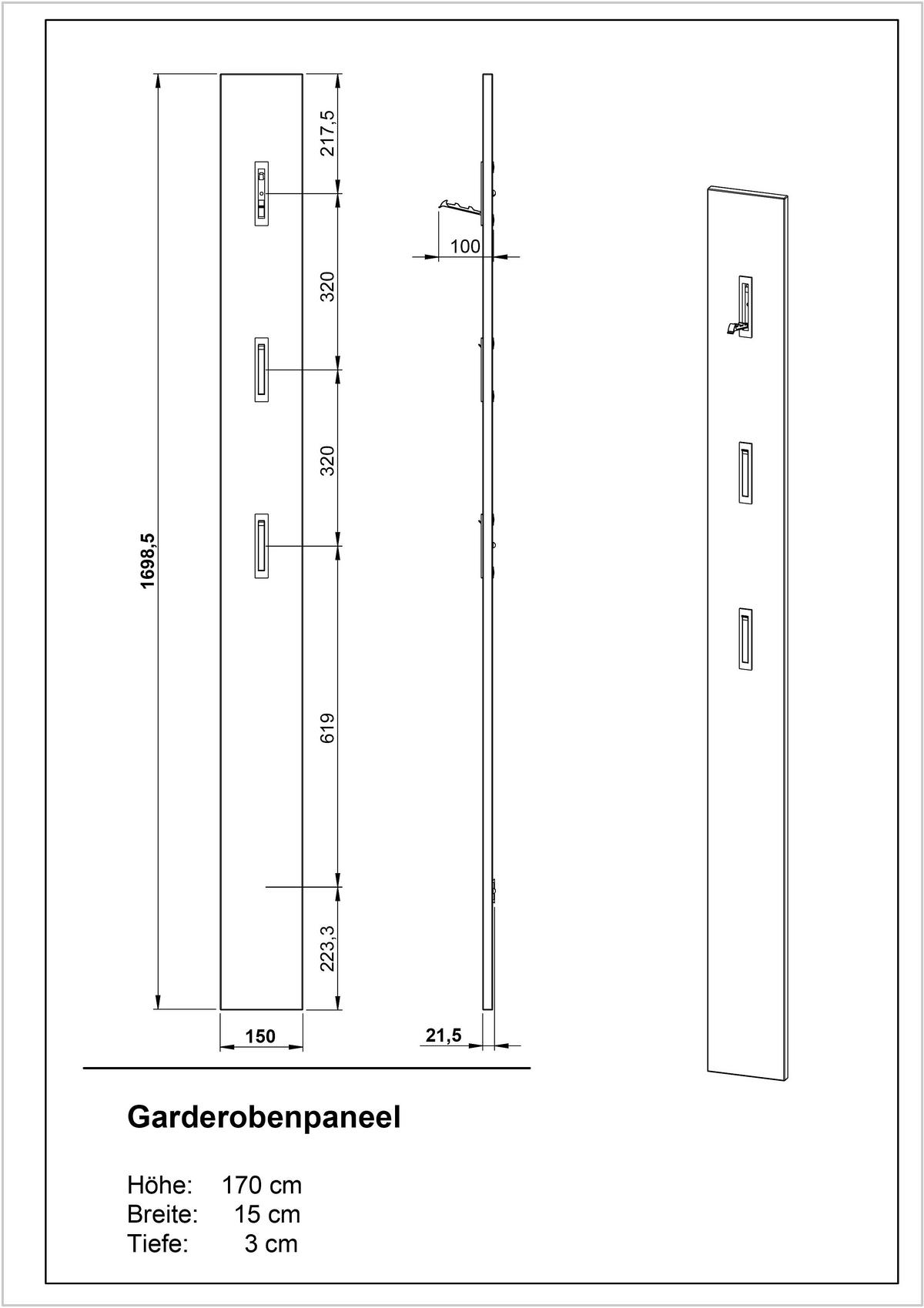 GARDEROBE 3-teilig  in 104/200/33 cm  - Eichefarben/Weiß, Design, Holzwerkstoff (104/200/33cm) - Germania