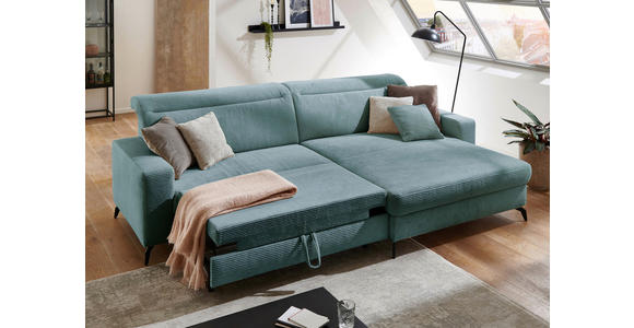 ECKSOFA inkl. Funktion Pastellblau Cord  - Pastellblau/Schwarz, KONVENTIONELL, Textil/Metall (290/178cm) - Cantus