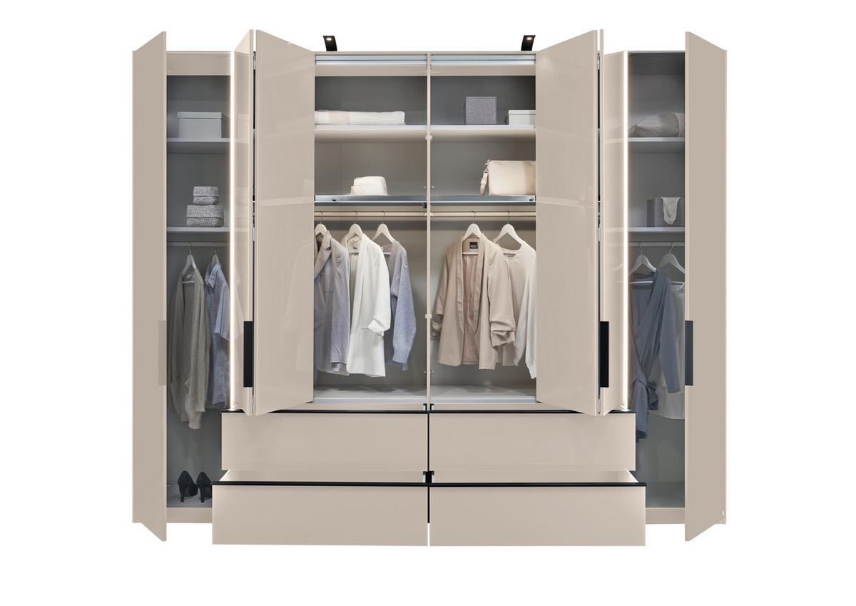 FALTTÜRENSCHRANK 300/216/58 cm 4-türig Champagner  - Champagner/Schwarz, MODERN, Glas/Holzwerkstoff (300/216/58cm) - Musterring