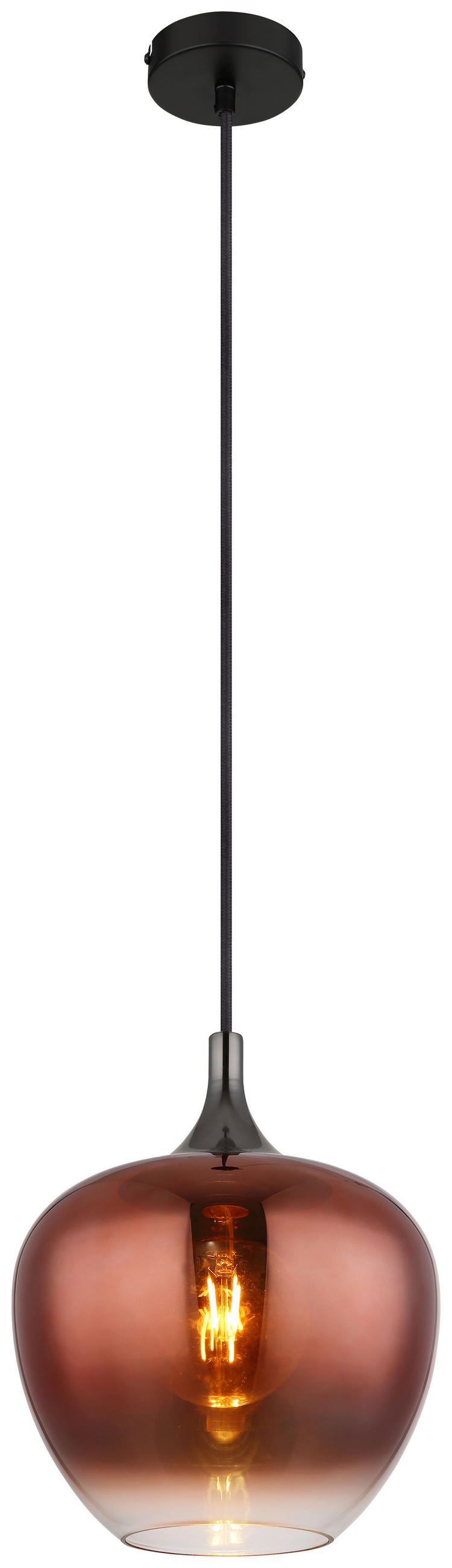 ZÁVESNÉ SVIETIDLO, E27/60 W, 24/120 cm  - čierna/medená, Design, kov/sklo (24/120cm) - Globo