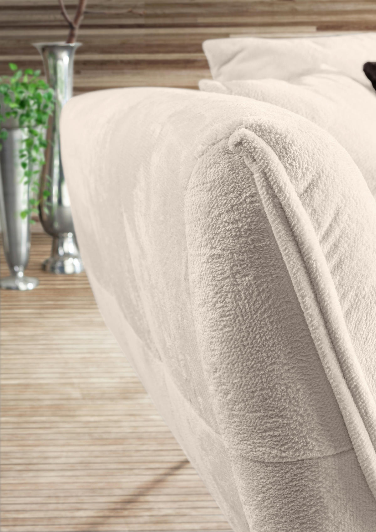 BIGSOFA Flachgewebe Creme, Schwarz, Weiss  - Weiss/Dunkelbraun, Design, Textil/Metall (275/80/123cm) - Stylife