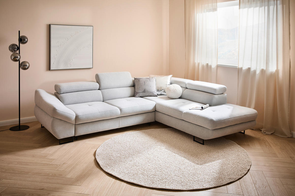 ECKSOFA in Webstoff Hellgrau  - Hellgrau/Schwarz, Design, Textil/Metall (280/235cm) - Hom`in