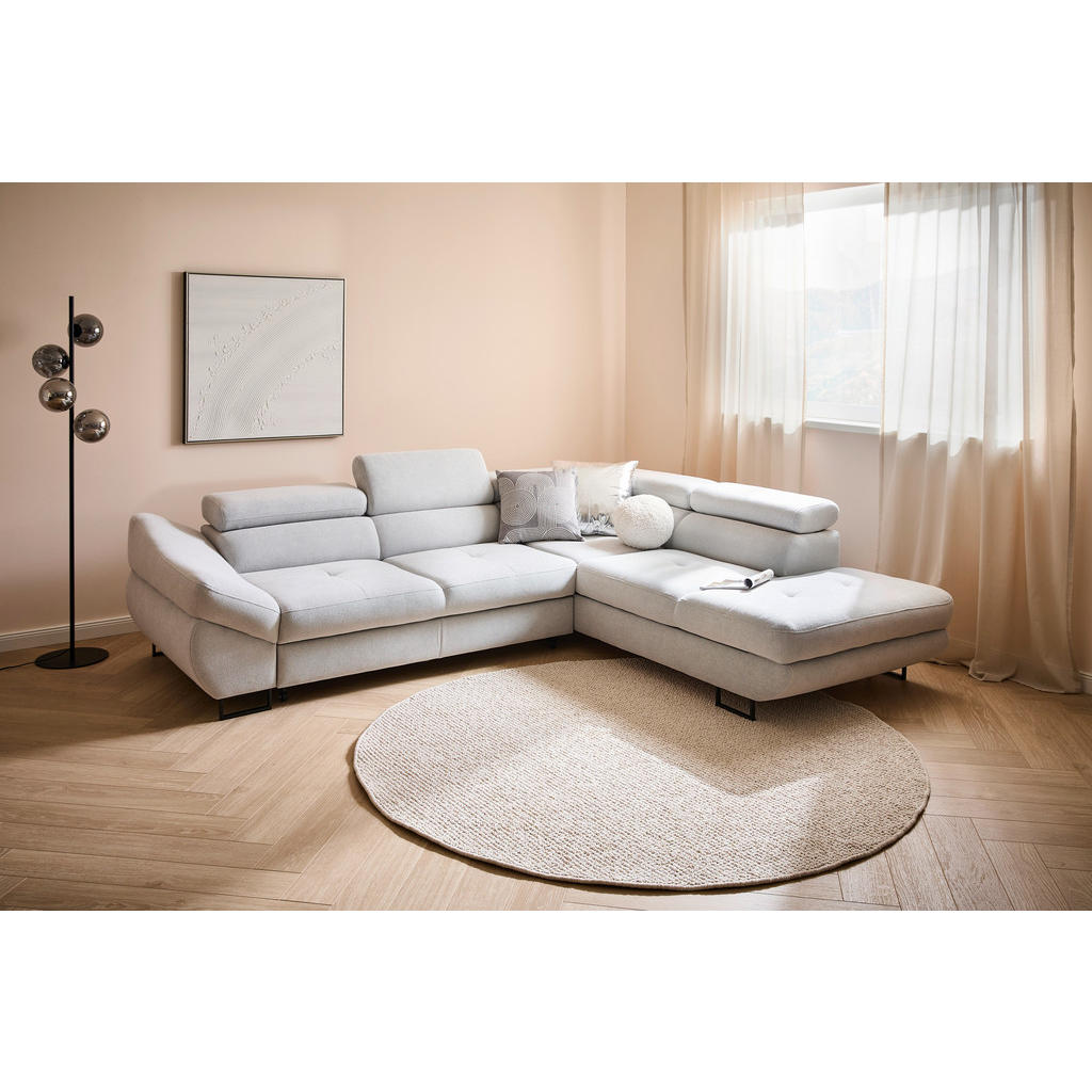 Thumbnail - Hom`in Ecksofa, Hellgrau, Textil, 5-Sitzer, Ottomane rechts, L-Form, 280x235 cm, Stoffauswahl, Liegefunktion, seitenverk...