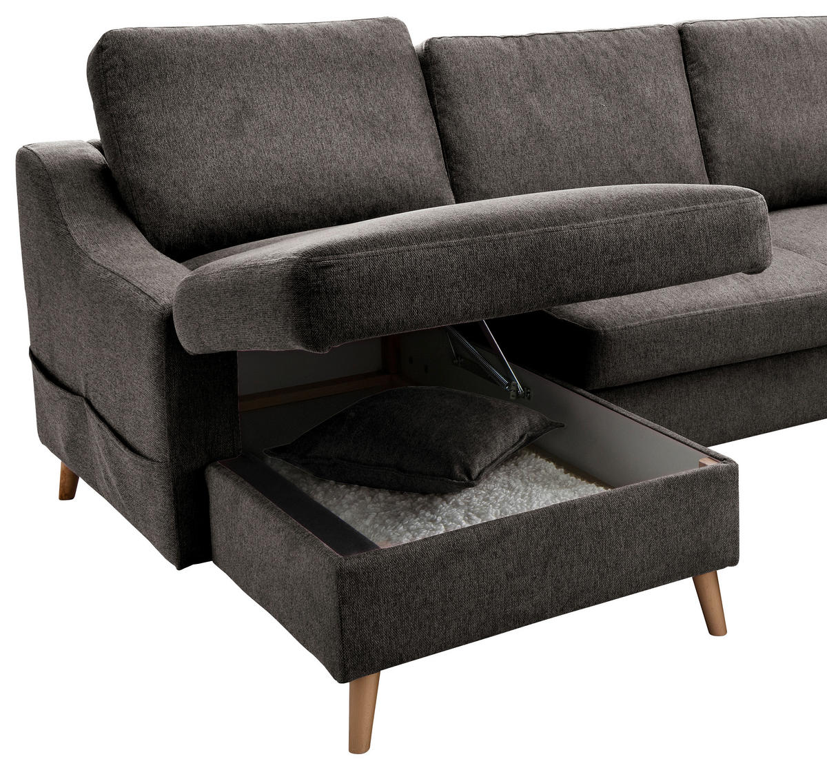 WOHNLANDSCHAFT in Struktur Braun  - Naturfarben/Braun, Konventionell, Holz/Textil (150/301/200cm) - P & B