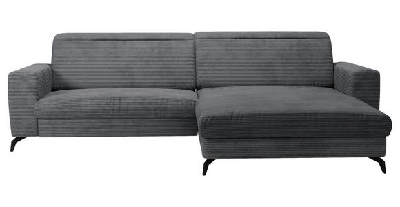 ECKSOFA inkl. Funktion Grau Cord  - Schwarz/Grau, KONVENTIONELL, Textil/Metall (290/178cm) - Cantus