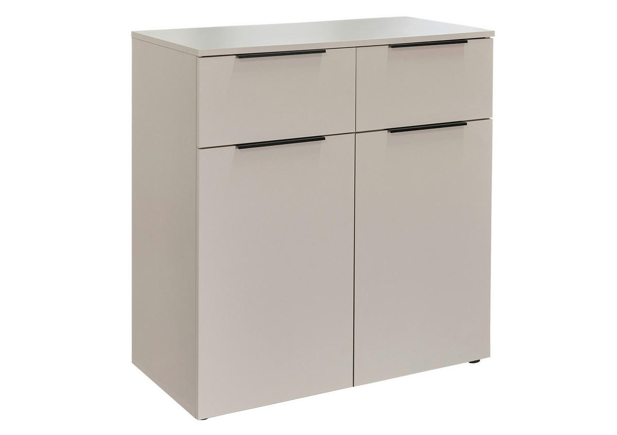 KOMMODE , 91/93/42 cm, 2 Schublade(n)  - Kaschmir/Schwarz, KONVENTIONELL, Holzwerkstoff/Kunststoff (91/93/42cm) - Xora