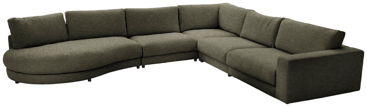 ECKSOFA in Flachgewebe Olivgrün  - Schwarz/Olivgrün, Design, Kunststoff/Textil (425/365cm) - Lomoco