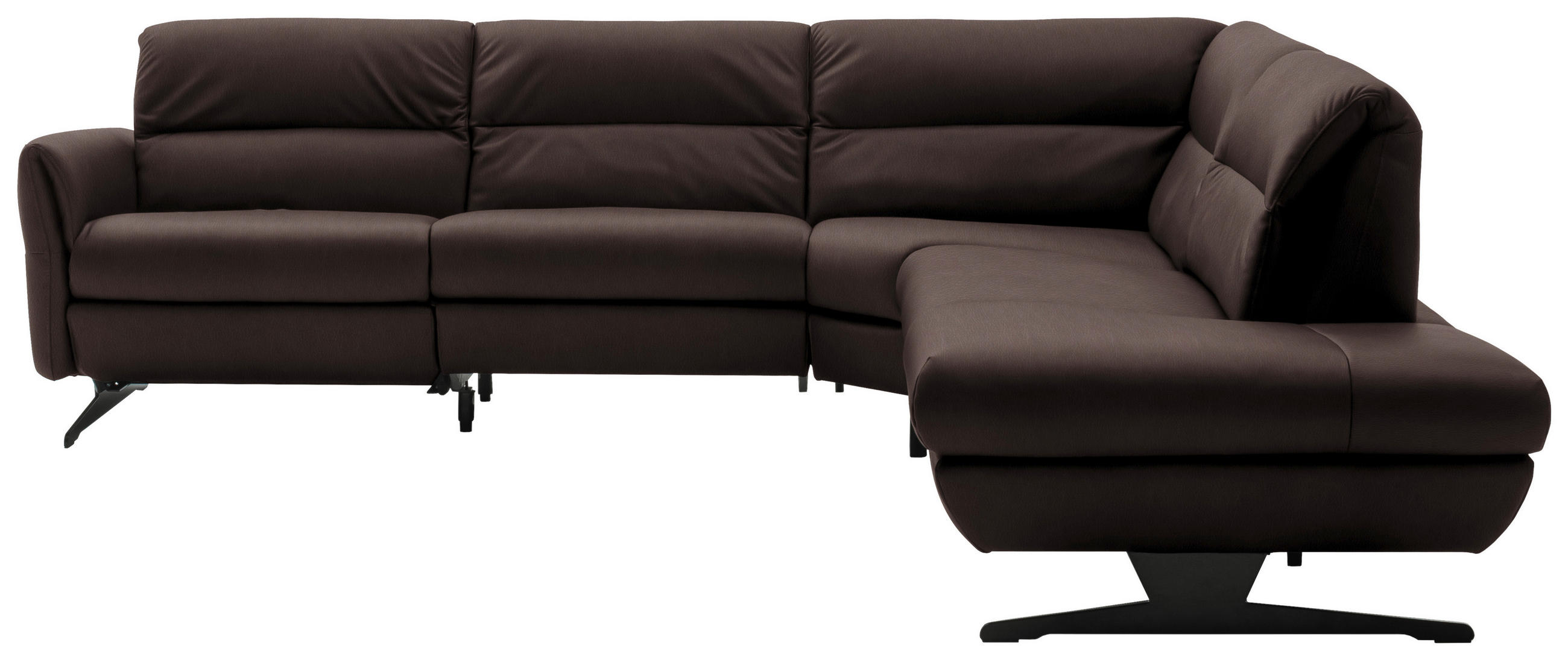 ECKSOFA Dunkelbraun Echtleder  - Dunkelbraun/Schwarz, Design, Leder/Metall (286/258cm) - Schöner Wohnen