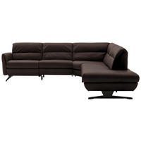 ECKSOFA Dunkelbraun Echtleder  - Dunkelbraun/Schwarz, Design, Leder/Metall (286/258cm) - Schöner Wohnen