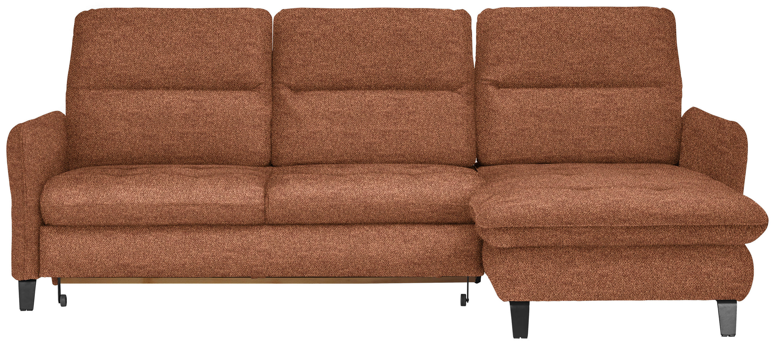 ECKSOFA Cognac Plüsch  - Cognac/Schwarz, KONVENTIONELL, Textil/Metall (254/190cm) - Livetastic