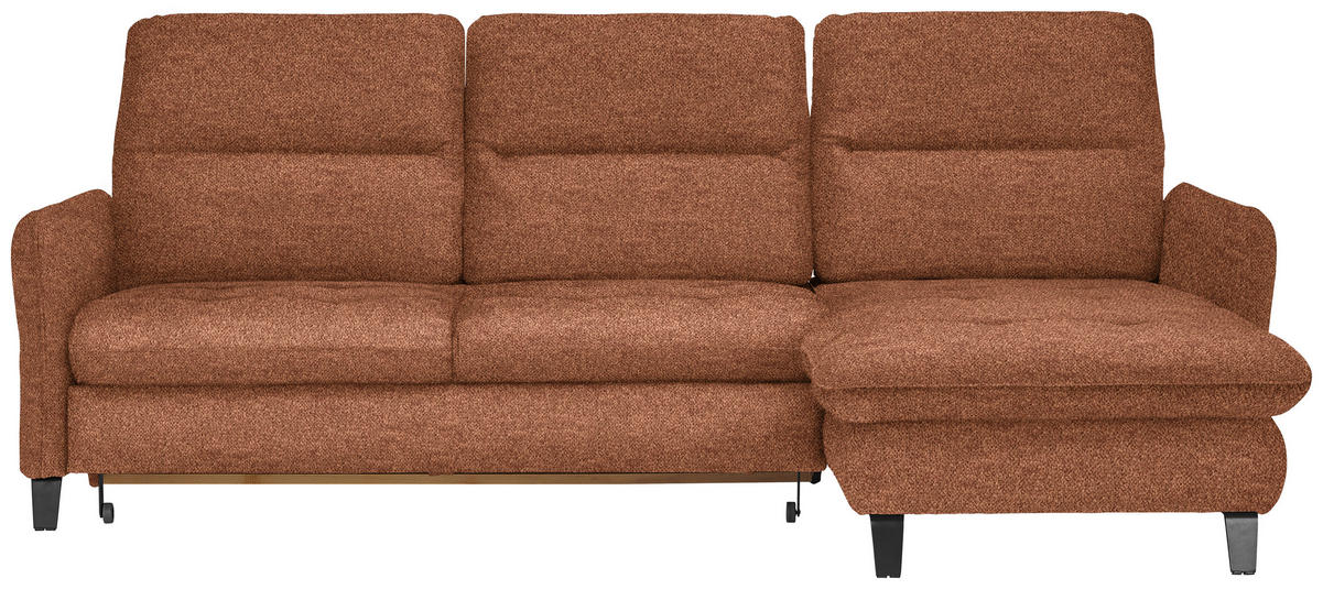 ECKSOFA Cognac Plüsch  - Cognac/Schwarz, KONVENTIONELL, Textil/Metall (254/190cm) - Livetastic