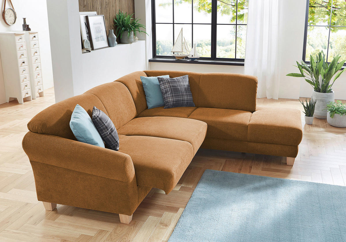 ECKSOFA Terracotta Flachgewebe  - Terracotta/Naturfarben, KONVENTIONELL, Holz/Textil (257/212cm) - Sit & More