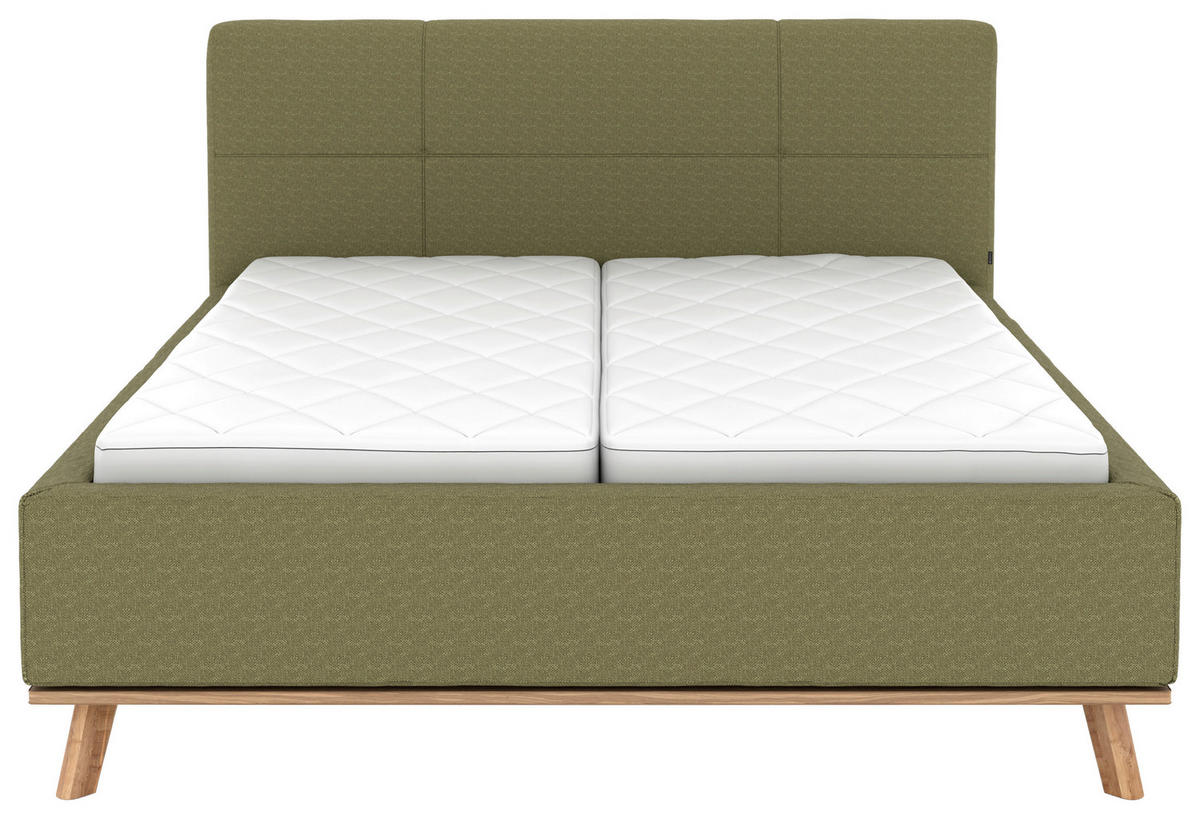 POLSTERBETT Matratze, Lattenrost, Bettkasten 160/200 cm  in Olivgrün  - Eichefarben/Weiß, Design, Holz/Textil (160/200cm) - Musterring