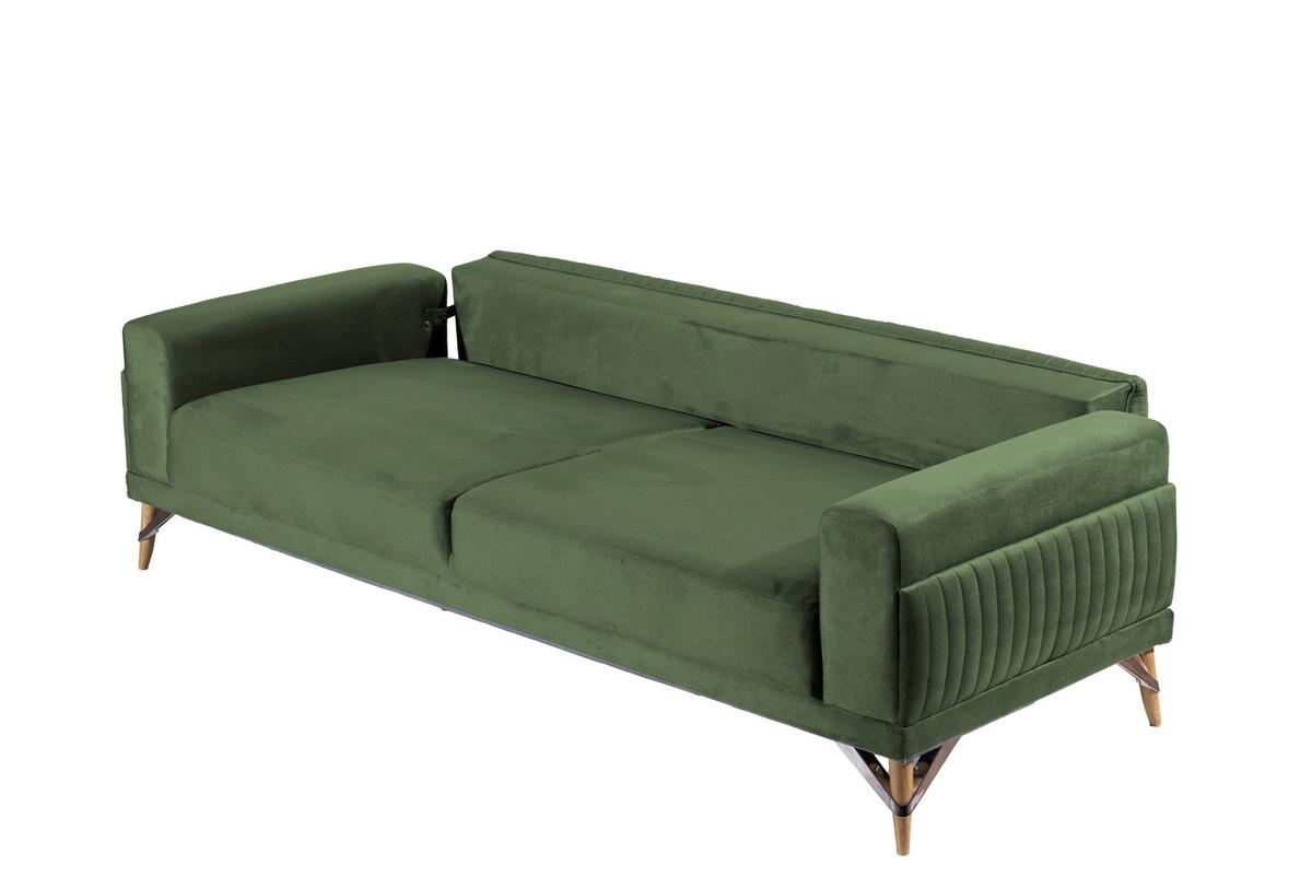 3-SITZER-SOFA Samt Olivgrün  - Silberfarben/Olivgrün, Design, Kunststoff/Textil (233/77/87cm) - Livetastic