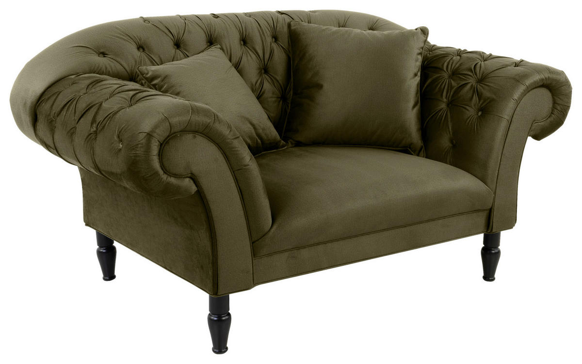 XXL-SESSEL in Velours Olivgrün  - Schwarz/Olivgrün, Design, Holz/Textil (180/94/103cm) - MID.YOU