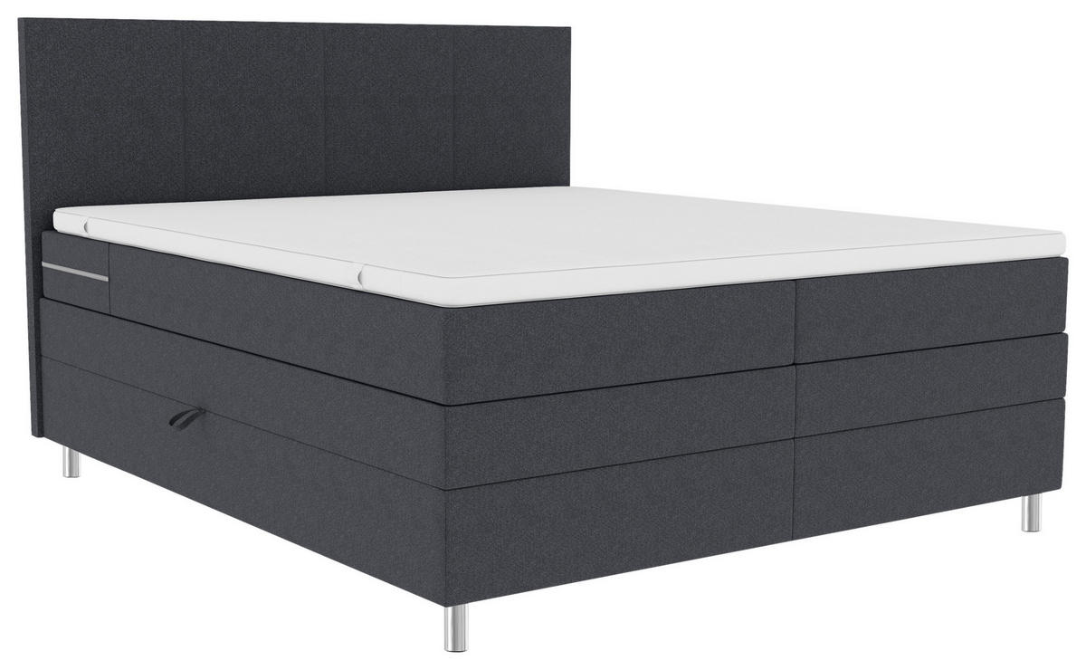 BOXSPRINGBETT 180/200 cm,  in Anthrazit, Bettkasten, Topper, Matratzen, H3 = fest  - Chromfarben/Anthrazit, KONVENTIONELL, Kunststoff/Textil (180/200cm) - Boxxx