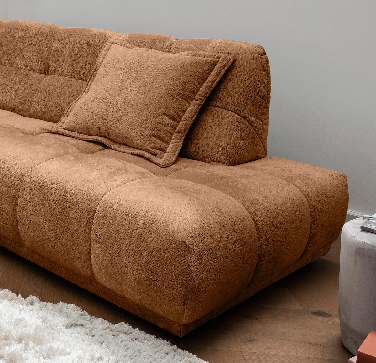 ECKSOFA ITALIA Koralle Chenille  - Koralle/Schwarz, MODERN, Kunststoff/Textil (254/203cm) - Livetastic