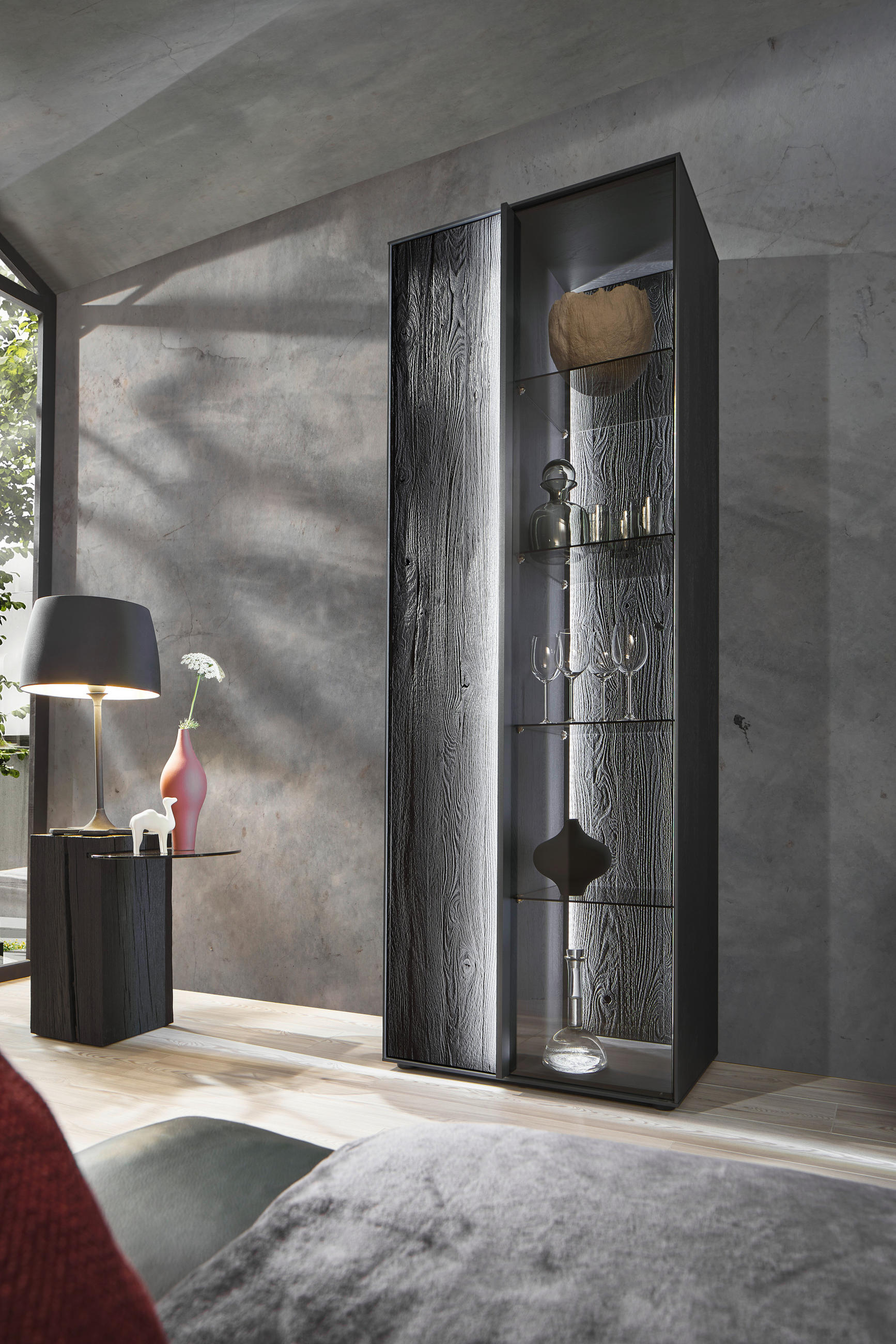 VITRINE  in massiv Kernbuche, Kernesche Anthrazit  - Anthrazit/Schwarz, Design, Glas/Holz (72/204/44cm) - Johann Jakob