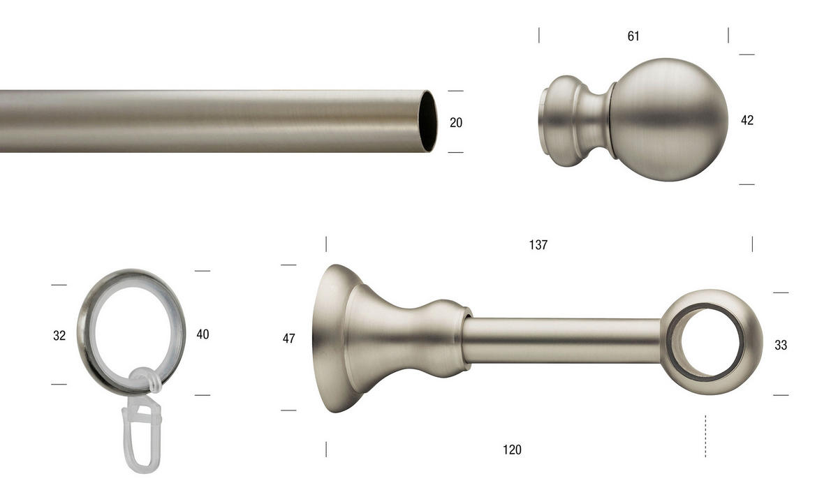 VORHANGSTANGE 225 cm  - Nickelfarben, KONVENTIONELL, Metall (225cm)