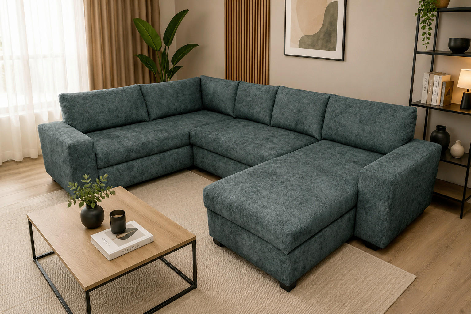 WOHNLANDSCHAFT VALERI Dunkelgrau Chenille  - Dunkelgrau/Schwarz, Design, Kunststoff/Textil (208/305/157cm) - MID.YOU
