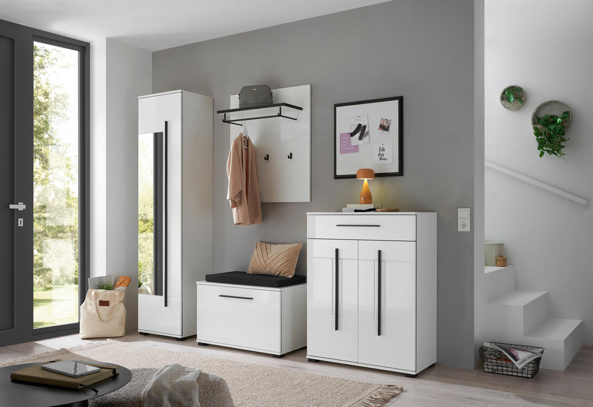 SCHUHSCHRANK  in 80/103/39 cm  - Weiß Hochglanz/Schwarz, MODERN, Holzwerkstoff/Kunststoff (80/103/39cm) - MID.YOU