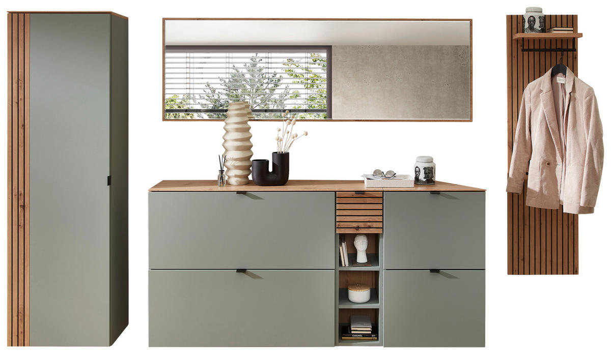 GARDEROBE 6-teilig  in 306/179/37 cm  - Salbeigrün/Eiche Artisan, Design, Holzwerkstoff (306/179/37cm) - Voleo