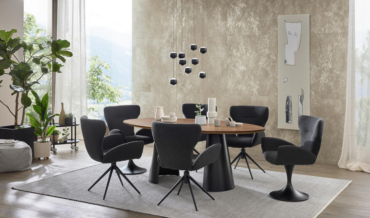 ESSTISCH Nussbaum massiv oval Nussbaumfarben  - Nussbaumfarben/Schwarz, Design, Holz (200/110/76cm) - Musterring