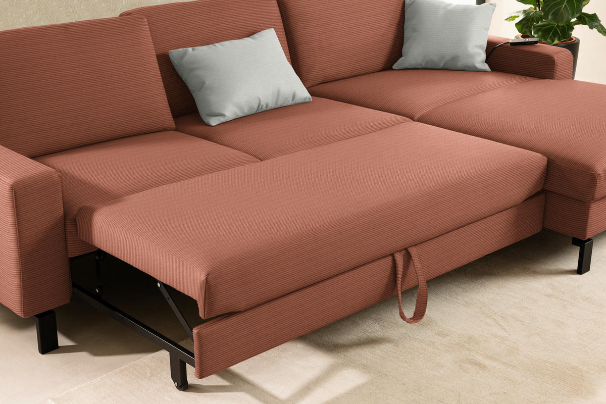 ECKSOFA Cord Rostfarben  - Rostfarben/Schwarz, Design, Textil/Metall (298/185cm) - Pure Home Lifestyle