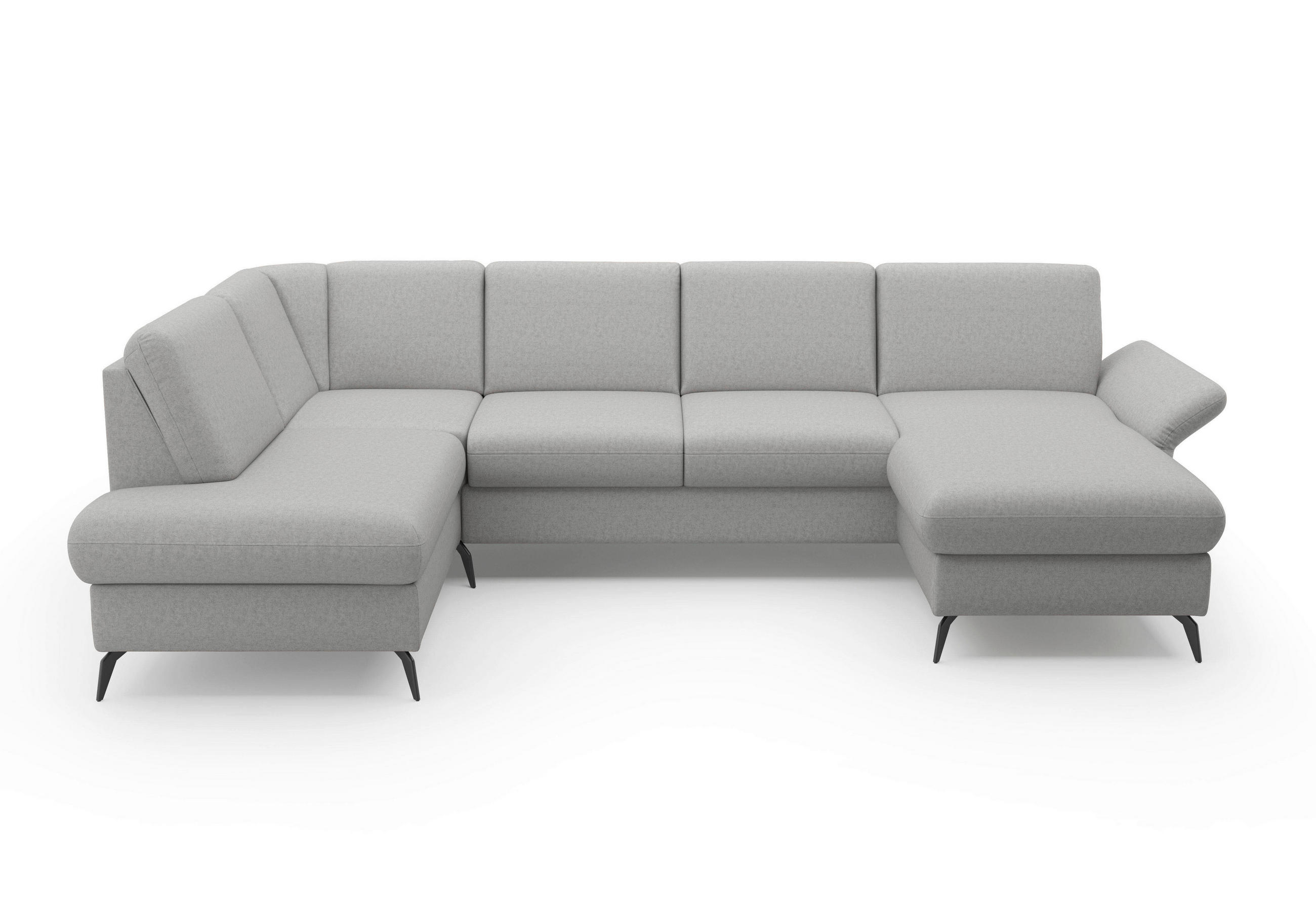 WOHNLANDSCHAFT in Flachgewebe Hellgrau  - Hellgrau/Schwarz, Konventionell, Textil/Metall (195/314/164cm) - Sit & More