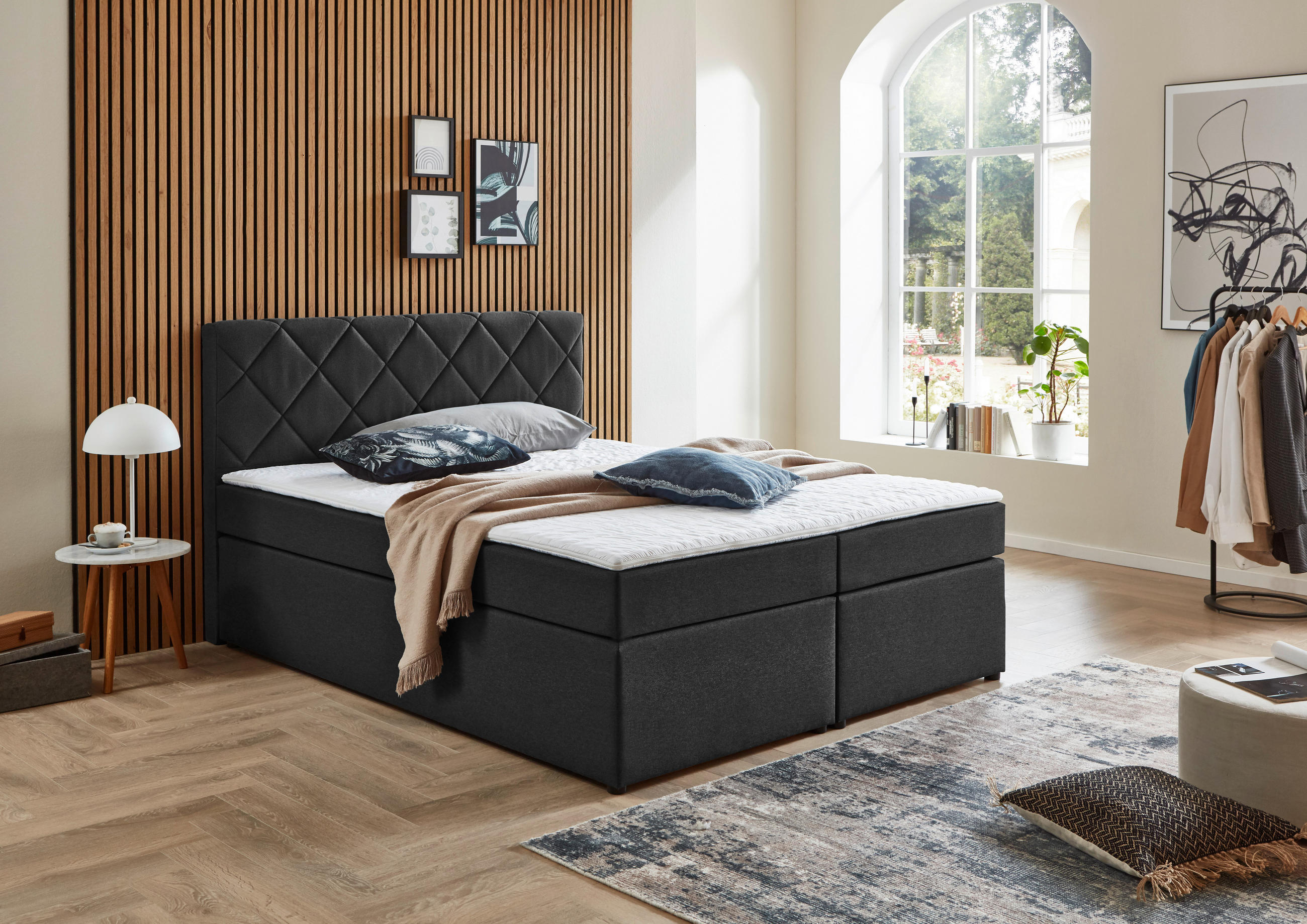 BOXSPRINGBETT 160/200 cm  in Anthrazit  - Anthrazit/Schwarz, KONVENTIONELL, Kunststoff/Textil (160/200cm) - Boxxx