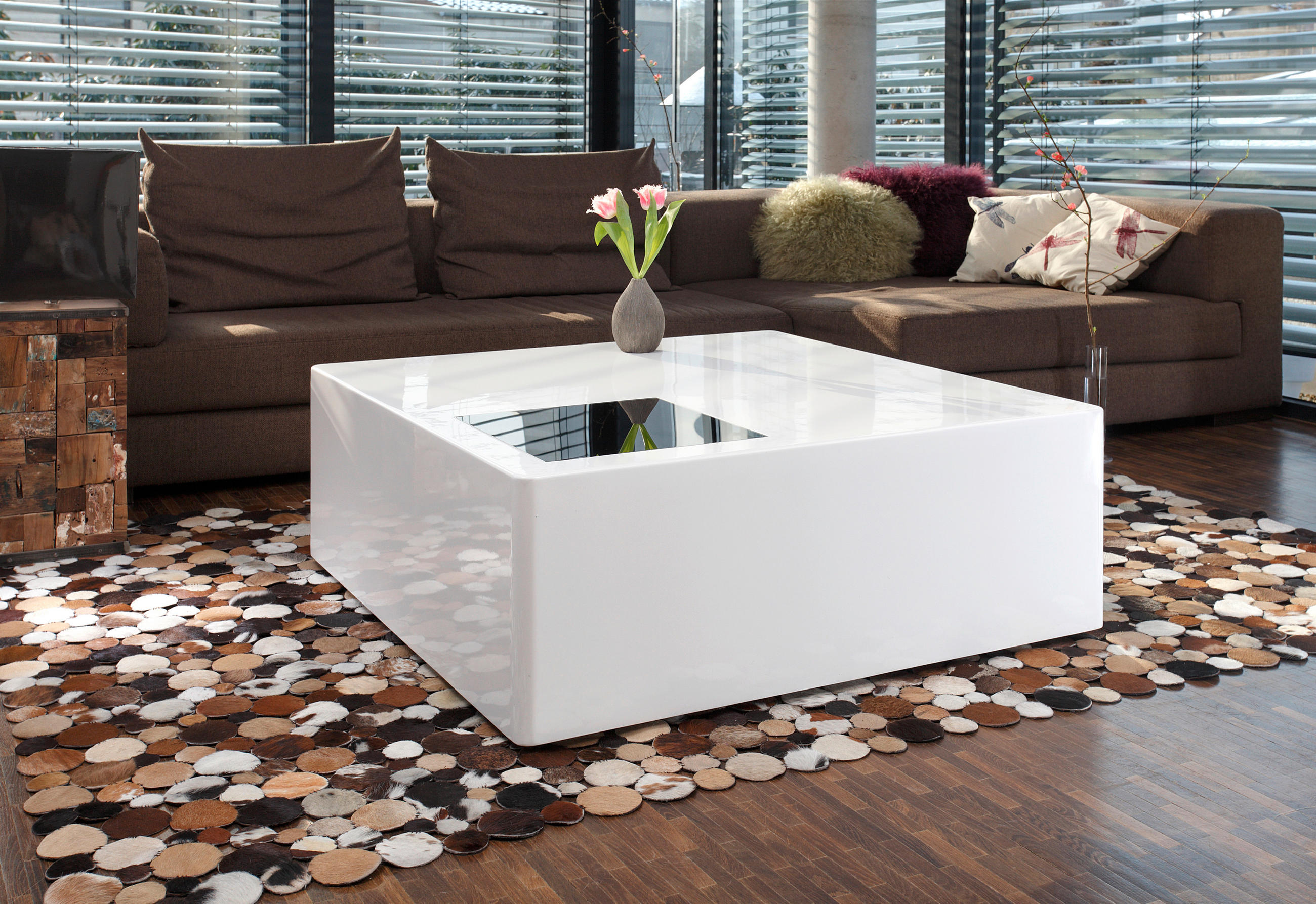 COUCHTISCH 100/100/40 cm quadratisch Weiß Hochglanz  - Weiß Hochglanz, Design, Glas/Holzwerkstoff (100/100/40cm) - Livetastic