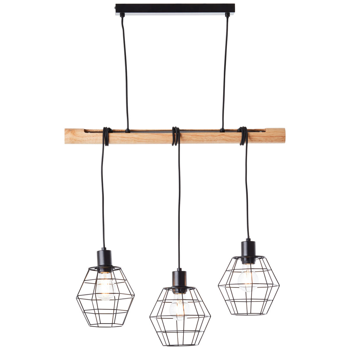 PENDELLEUCHTE 63/120/17,5 cm   - Hellbraun/Schwarz, Natur, Holz/Metall (63/120/17,5cm) - Brilliant