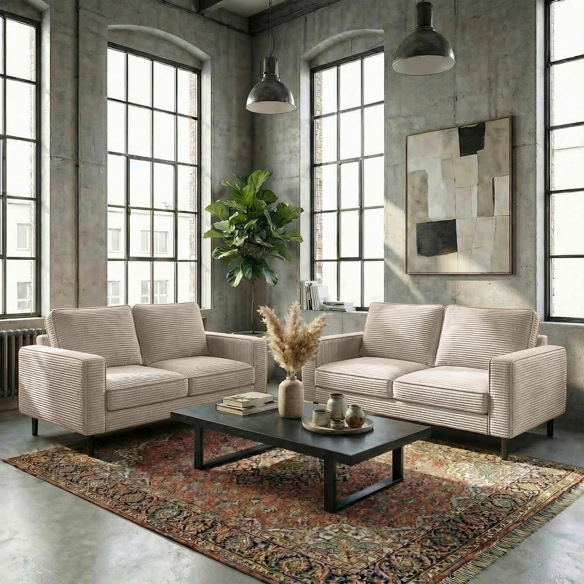 2,5-SITZER  in Cord Hellgrau Modern  - Hellgrau/Schwarz, Design, Textil/Metall (168/85/92cm) - Livetastic