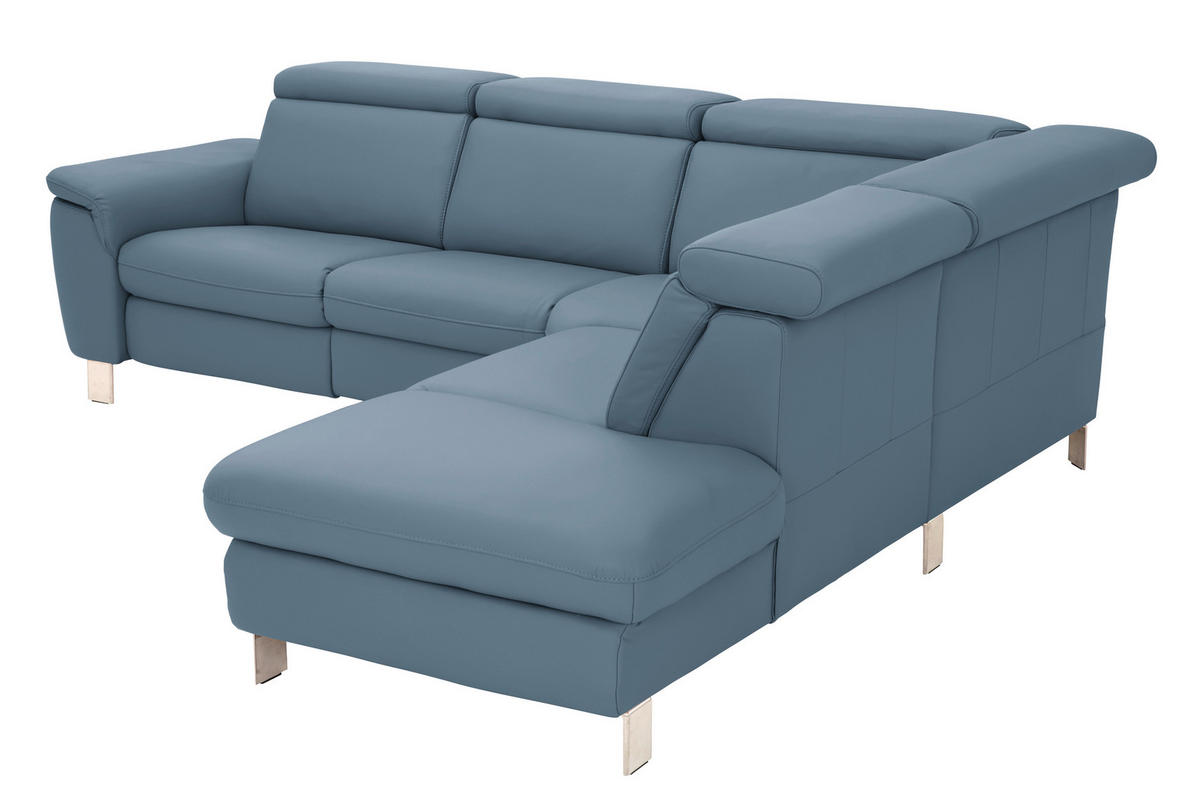 ECKSOFA in Echtleder Blau  271/239 cm  - Blau/Alufarben, Design, Leder/Metall (271/239cm) - Cantus