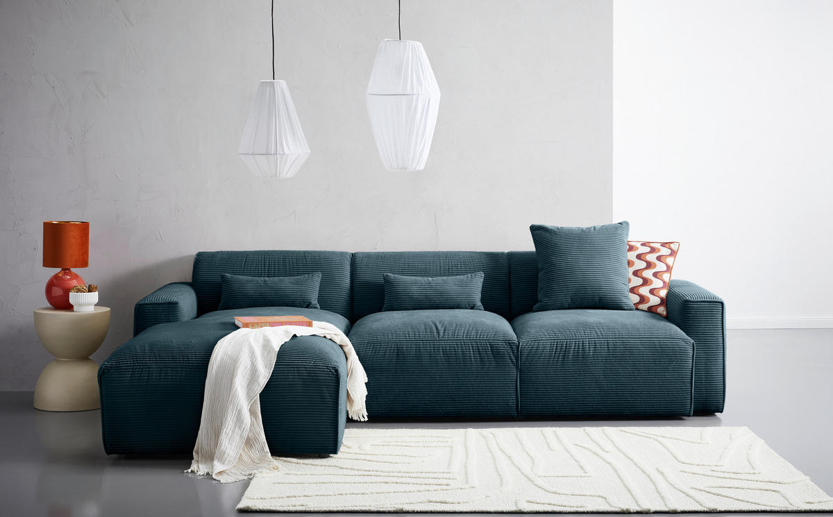 ECKSOFA Petrol Cord  - Petrol/Schwarz, Design, Kunststoff/Textil (196/303cm) - Livetastic