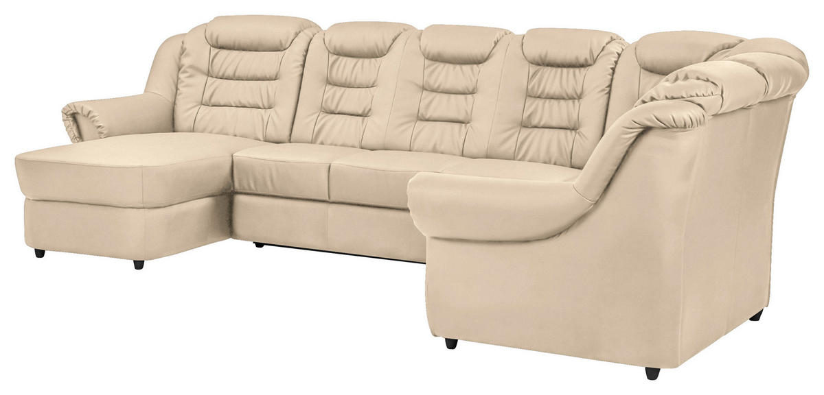 WOHNLANDSCHAFT in Lederlook Beige  - Beige/Schwarz, KONVENTIONELL, Kunststoff/Textil (165/333/216cm) - Livetastic