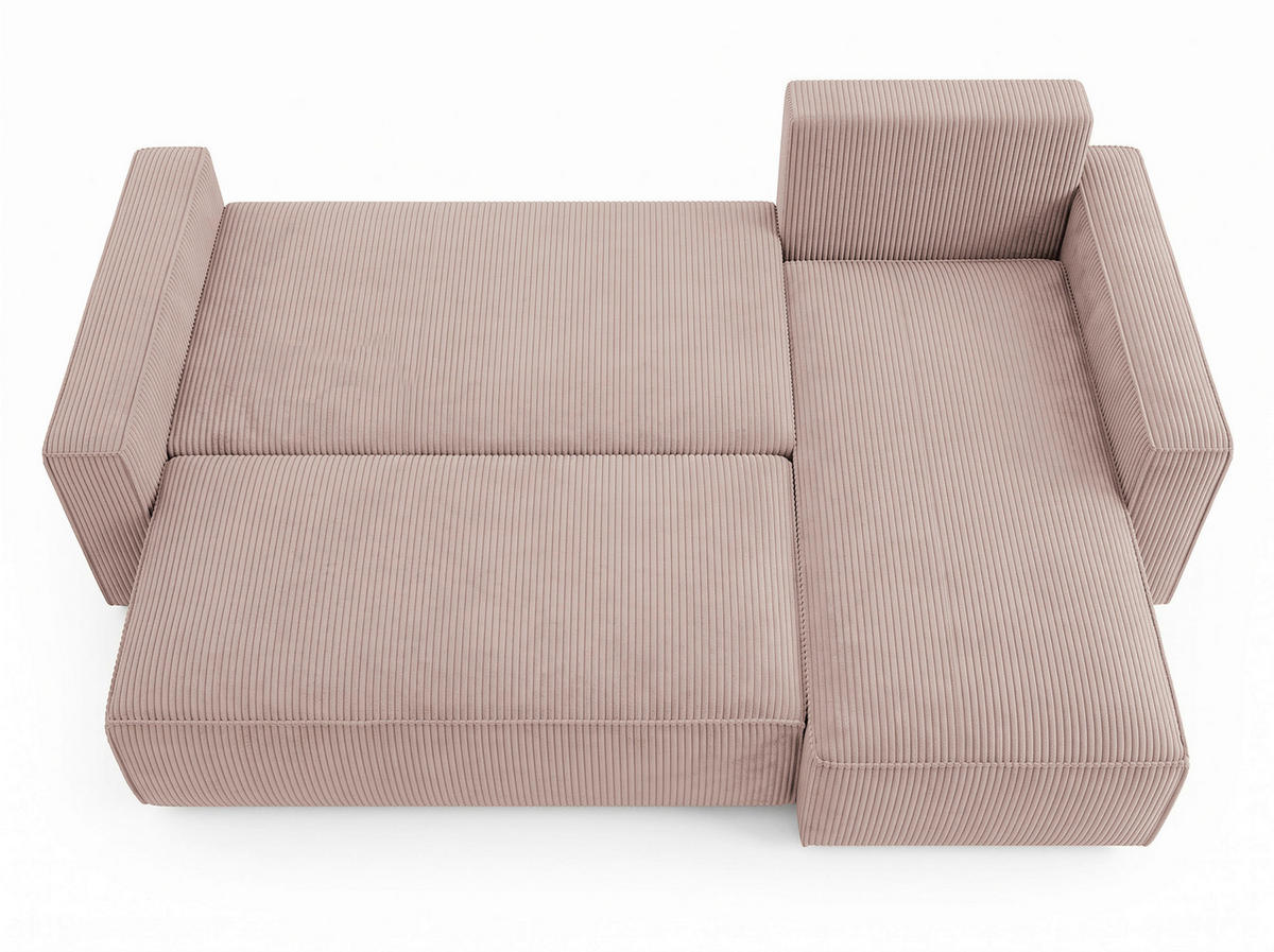 ECKSOFA Rosa Cord Rückenkissen, Bettkasten, Schlaffunktion, Rücken echt, Liegefläche im Originalstoff  - Schwarz/Rosa, MODERN, Kunststoff/Textil (232/140cm) - Xora