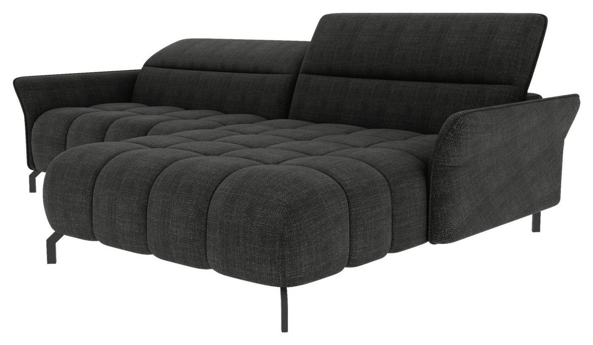ECKSOFA Anthrazit Flachgewebe Rücken echt, Kopfteilverstellung, Sitztiefenverstellung  - Anthrazit/Schwarz, KONVENTIONELL, Textil/Metall (272/175cm) - Carryhome