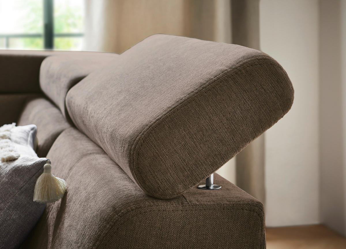Ecksofa inkl. Funktionen in Chenille Braun, Schlammfarben  - Schlammfarben/Schwarz, Design, Textil/Metall (260/203cm) - Stylife