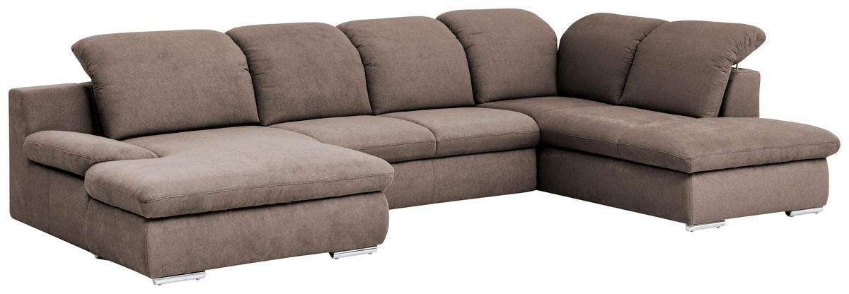 WOHNLANDSCHAFT in Chenille Taupe  - Taupe/Chromfarben, Design, Textil/Metall (165/353/212cm) - Livetastic