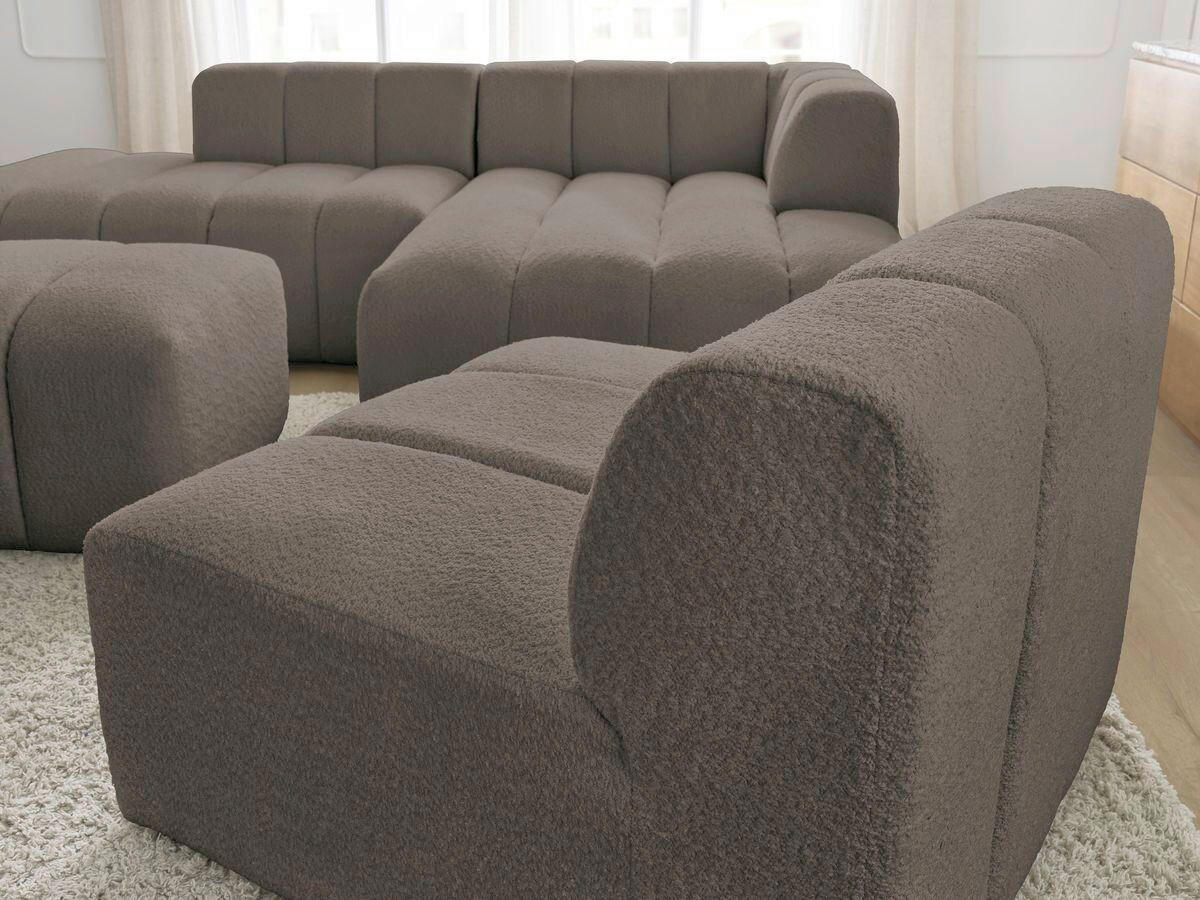 ECKSOFA Ottomane rechts  ANNECY Taupe Bouclé  - Taupe/Schwarz, MODERN, Kunststoff/Textil (262/170cm)