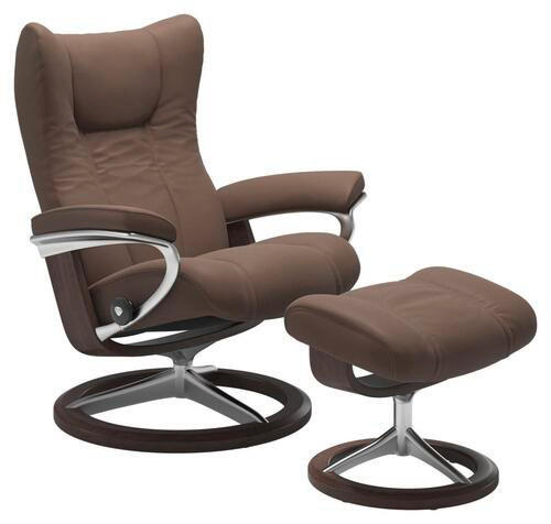 RELAXSESSELSET WING Echtleder Relaxfunktion, Hocker    - Wengefarben/Dunkelbraun, Design, Leder/Holz (75/101/71cm) - Stressless