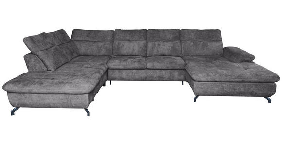 WOHNLANDSCHAFT in Struktur Dunkelgrau  - Dunkelgrau/Schwarz, KONVENTIONELL, Textil/Metall (253/357/188cm) - Carryhome