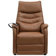 FERNSEHSESSEL  mit Relaxfunktion, Kopfteilverstellung, Aufstehhilfe, Fußteilverstellung Echtleder Lederlook Cognac  - Cognac/Schwarz, Design, Leder/Kunststoff (78.5/87,5-112,5/87,5-161cm) - Cantus