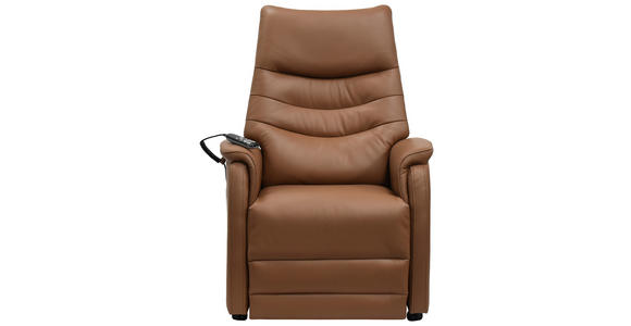 FERNSEHSESSEL  mit Relaxfunktion, Kopfteilverstellung, Aufstehhilfe, Fußteilverstellung Echtleder Lederlook Cognac  - Cognac/Schwarz, Design, Leder/Kunststoff (78.5/87,5-112,5/87,5-161cm) - Cantus